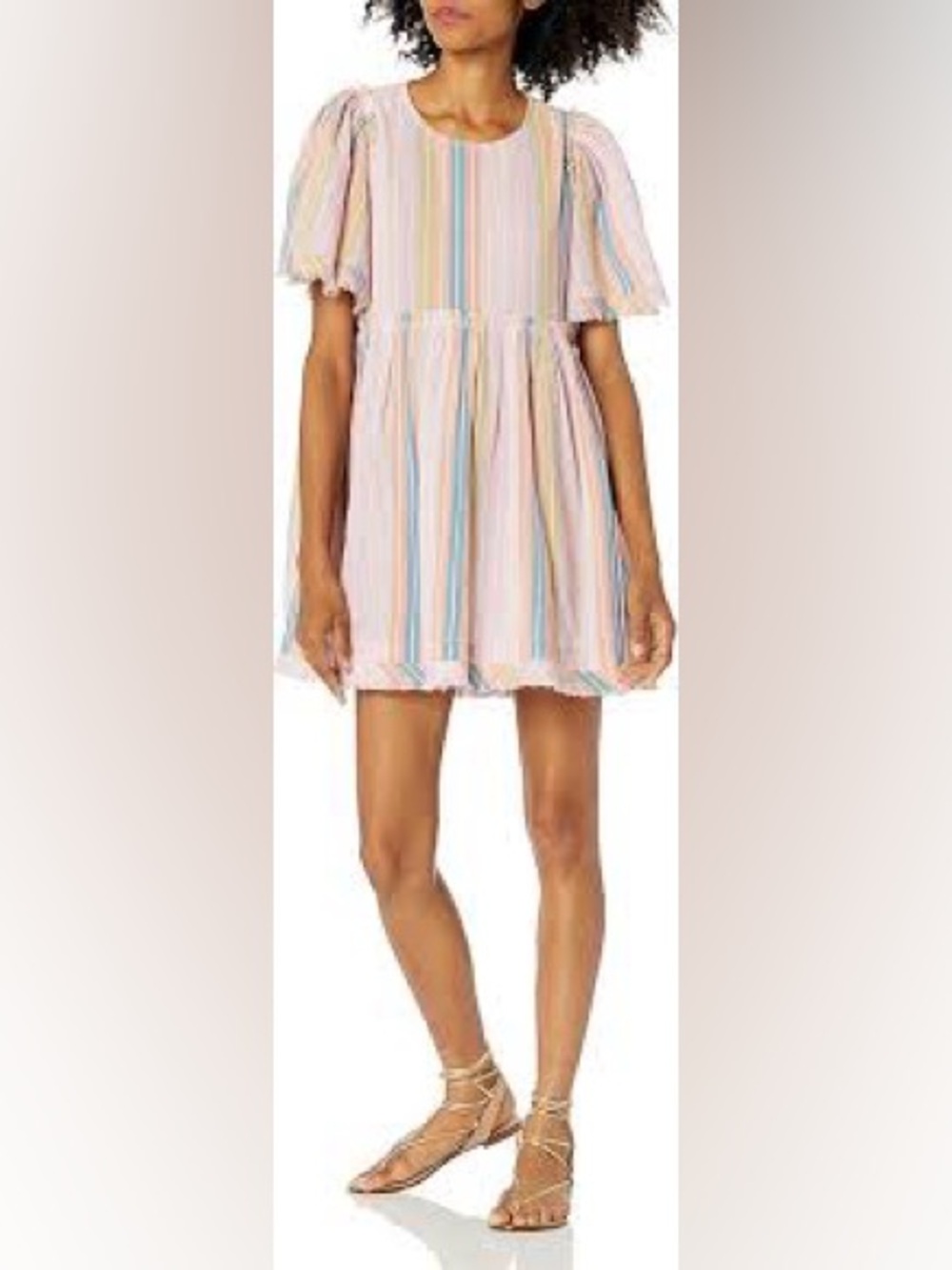 Show Me Your MuMu Pastel Multi-Stripe Babydoll Mini Dress